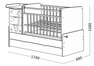 540038-1 Кровать детская СКВ 5 Жираф, опуск.бок.,маятник 4 ящ.венге+белый  (74,5 кг)