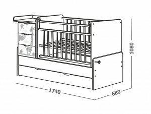 520031 Кровать детская СКВ-5 Жираф фотопечать, опуск.бок., маятник, 4 ящика, белый